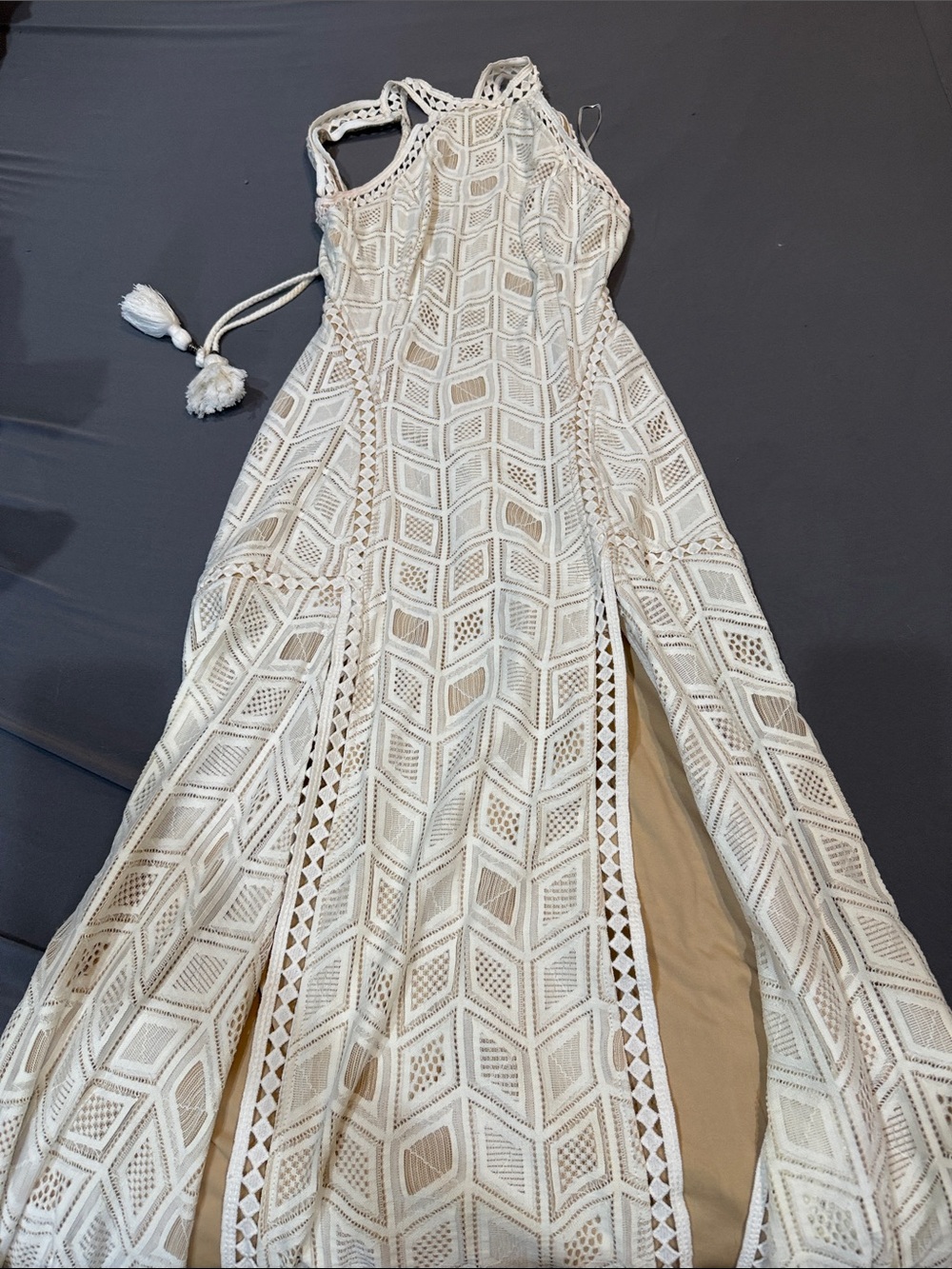 VENUS Cream Crochet Maxi Dress with Tassel Tie